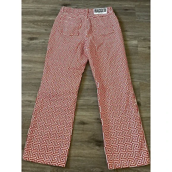 The Ragged Priest Hight Waisted Red & White Printed Jeans Size 30 - Picture 4 of 9
